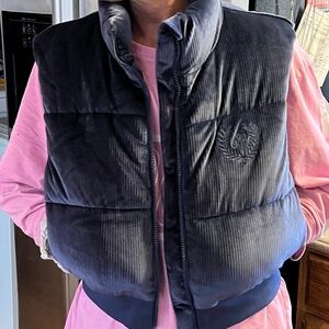 PINK Victoria’s Secret puffer vest ribbed velour Jacket navy sz m